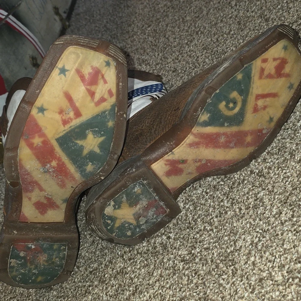 Womens 11" Flag Embroidery Bay Brown Boots Distressed Flag - Picture 5 of 11